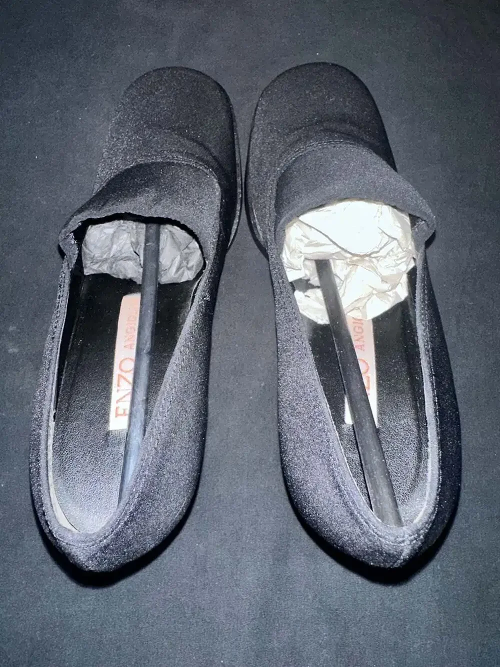No.63 Enzo Angiolini Black Suede Block Heel Slip-On Pumps Size 6.5M